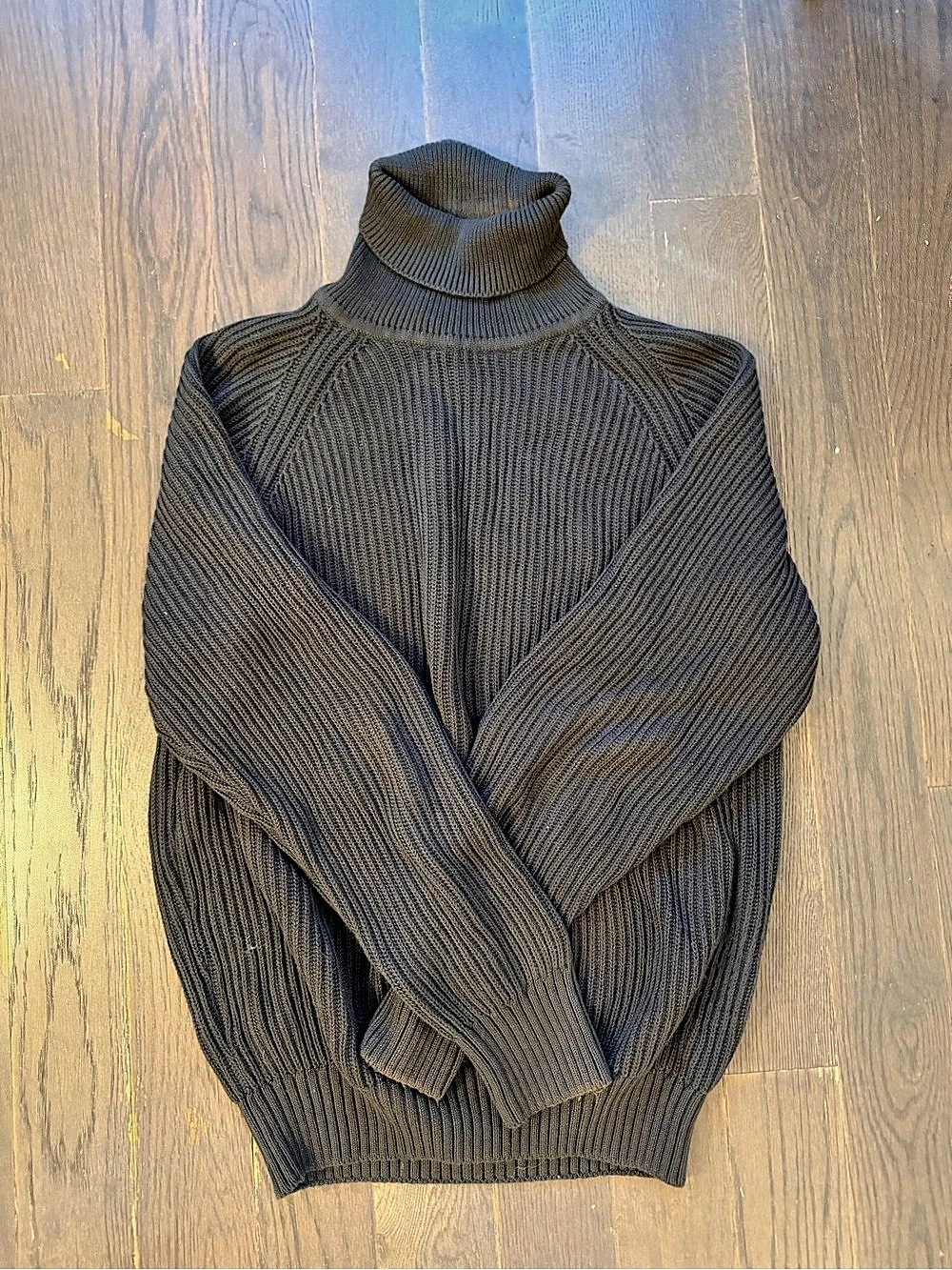 Knickerbocker Heavy Rib Cotton Turtleneck Sweater Dark Grey size M